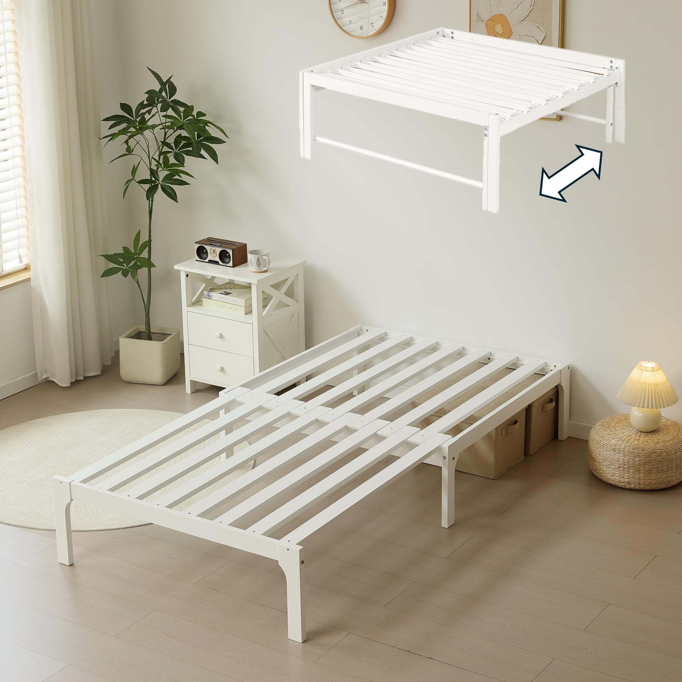 Amazon｜森風ShinrinKaze シングルベッド 天然木製 伸長式ベッド 幅196